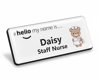 バッジマスター 樹脂仕上げ Hello My Name Is Teddy Nurse Design 76 x 32 mm