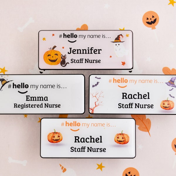 Resin Finish Hello My Name Is Halloween Name Badge Student Nurse Doctor Midwife Hospital NHS Practitioner Nursery school preschool 76x32mm