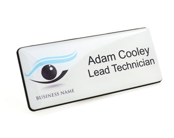 Your Logo Personalised Premium Domed Opticians Custom Durable Professional Name Badges 76 x 32mm