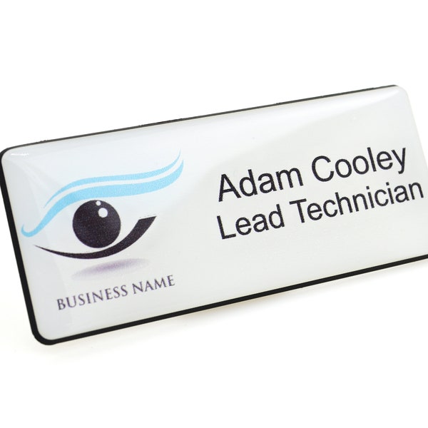 Your Logo Personalised Premium Domed Opticians Custom Durable Professional Name Badges 76 x 32mm