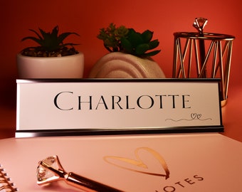 Personalised Desk Plaque with Black Text Desk Plaque Name and Job Title Gold or Silver Stand Modern Stylish Desk Accessories