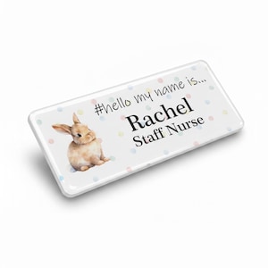 Badgemaster Resin Finish Hello My Name Is Cute Rabbit Name Badge Design 76 x 32mm White/White