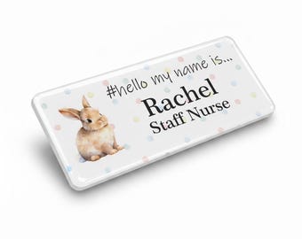 バッジマスター 樹脂仕上げ Hello My Name Is Cute Rabbit ネームバッジデザイン 76 x 32 mm ホワイト/ホワイト