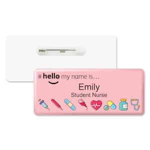 Placa médica personalizada con acabado de resina #Hola mi nombre es rosa, doctor premium, estudiante, enfermero, personal médico del NHS, médico de cabecera, matrona, 76 x 32 mm