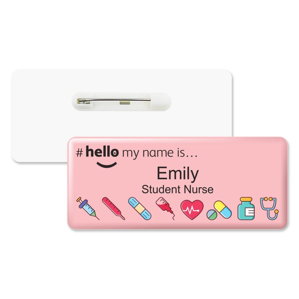 Resin Finish Personalised #Hello My Name is Pink Medical Name Badge Premium Doctor Student Nurse NHS Medical Staff GP Midwife 76 x 32mm