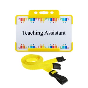 Tessera pastelli per assistente didattico - Porta badge rigido giallo e cordino