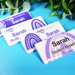 Resin Finish Personalised Hello My Name Is... Purple Rainbow Name Badge Student Nurse Midwife Hospital NHS paediatrician GP 76 x 32mm