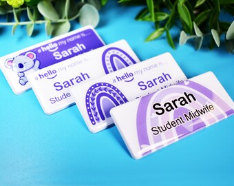 Resin Finish Personalised Hello My Name Is... Purple Rainbow Name Badge Student Nurse Midwife Hospital NHS paediatrician GP 76 x 32mm