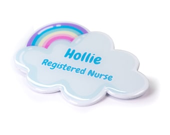 Resin Finish Rainbow Shaped Cloud Badge Premium Custom Durable NHS Doctor Student Nurse Midwife Hospital Personalised Magnet Pin