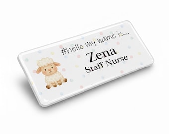 バッジマスター 樹脂仕上げ Hello My Name Is Cute Sheep ネームバッジ デザイン 76 x 32 mm ホワイト/ホワイト