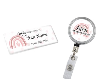 Harsafwerking Hallo mijn naam is naambadge en ID-reel gepersonaliseerde regenboog student verpleegkundige verloskundige ziekenhuis nhs kinderdagverblijf voorschoolse polka