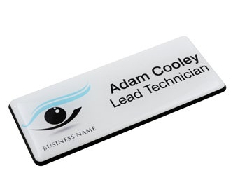 Your Logo Personalised Premium Domed Healthcare Custom Durable Professional Name Badges 76 x 32mm White/Black