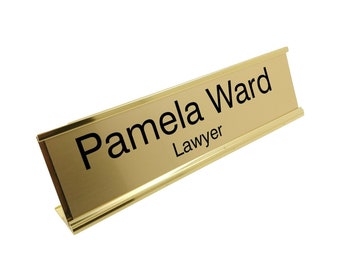 Gold Free Standing Personalised Desk Name Plate Custom Sign Plaque Work Office