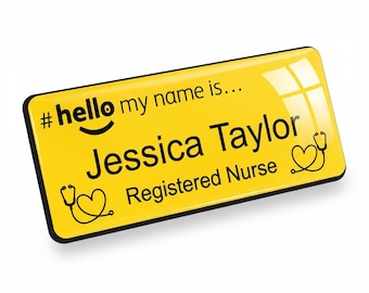 Badgemaster Yellow Medical Identification Badge with Heart Stethoscope Motif – Domed 76 x 32mm