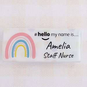 Resin Finish Hello My Name Is Rainbow Name Badge Reel Student Nurse Doctor Midwife Hospital NHS Practitioner Nursery school preschool zdjęcie 4