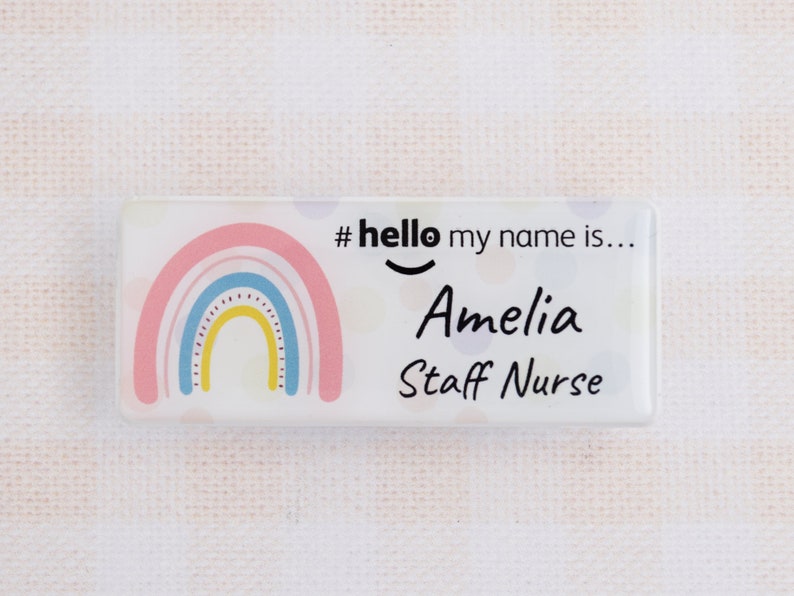 Resin Finish Hello My Name Is Rainbow Name Badge Reel Student Nurse Doctor Midwife Hospital NHS Practitioner Nursery school preschool zdjęcie 4