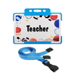 Carte PE pour équipement de sport pour enseignant - Porte-badge rigide bleu clair et lanière