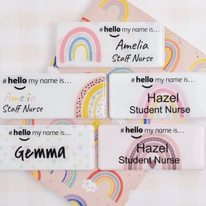 Resin Finish Hello My Name Is Rainbow Name Badge Reel Student Nurse Doctor Midwife Hospital NHS Practitioner Nursery school preschool