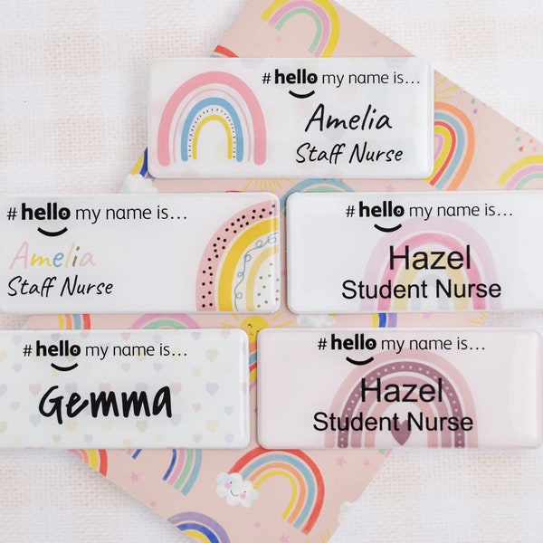 Harz-Finish „Hello My Name Is Rainbow“-Namensschild-Rolle, Student, Krankenschwester, Arzt, Hebamme, Krankenhaus, NHS-Arzt, Kindergarten, Vorschule