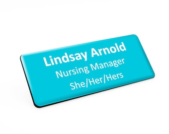 Simple Mid Turquoise Surgery Dentist Practice Medical Name Badge with Pronouns and Job Title 76 x 32mm White/Black Material