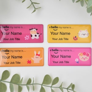 Resin Finish Hello My Name Is Children's Animal Name Badge Student Nurse Doctor Midwife Hospital NHS Practitioner Nursery school 76 x 32mm
