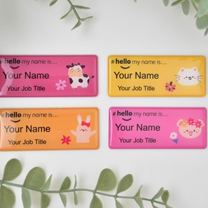 Harz-Finish Hallo mein Name ist Kindertier Namensschild Studenten Krankenschwester Arzt Hebamme Krankenhaus NHS Praktiker Kindergarten 76 x 32 mm