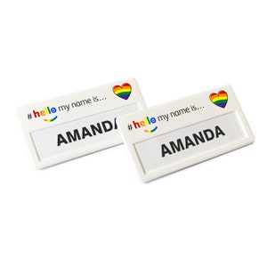 Rainbow Hello My Name Is with Rainbow Heart White Instabadge reutilizable (10) Pin Imán Insertar Personal Estudiante de medicina Enfermera Farmacia Hospital