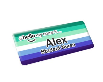 Resin finish personalised hello my name is gay men's pride flag name badge lgbt lgbtq lgbtqia student nurse nhs staff midwife 76 x 32mm