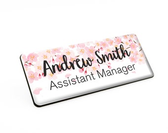 Badgemaster Resin Dome Finish Floral Cherry Blossom Name Badge 76 x 32mm White/Black