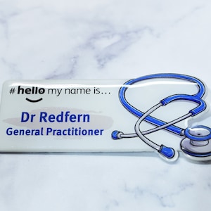 Resin Finish Stethoscope Shaped Name Badge Premium Custom Durable NHS Doctor GP Student Nurse Midwife Hospital Personalised Magnet Pin