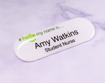 Finition résine verte Bonjour mon nom est oblong Badge nominatif étudiant infirmière médecin sage-femme hôpital NHS praticien école préscolaire 76x25 mm