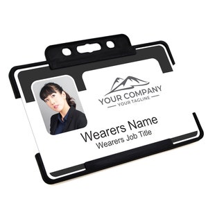 Badgemaster Black Carte d'identité avec photo avec logo d'entreprise personnalisé avec cordon et porte-carte rigide ou enrouleur CR80