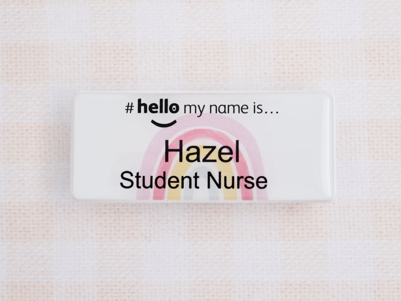 Resin Finish Hello My Name Is Rainbow Name Badge Reel Student Nurse Doctor Midwife Hospital NHS Practitioner Nursery school preschool zdjęcie 6