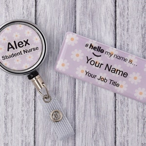 Resin Finish Hello My Name Is Name Badge and ID Reel Personalised Rainbow Student Nurse Midwife Hospital NHS  Nursery Preschool Daisy