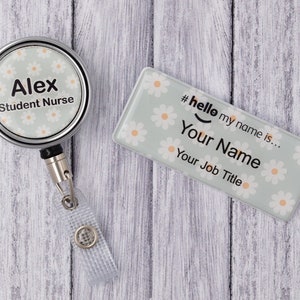 Resin Finish Hello My Name Is Name Badge and ID Reel Personalised Rainbow Student Nurse Midwife Hospital NHS  Nursery Preschool Daisy