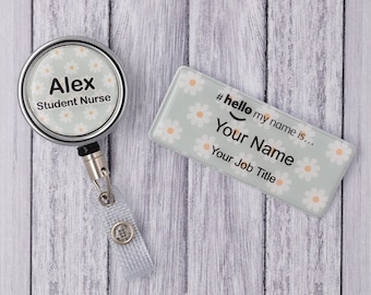 Resin Finish Hello My Name Is Name Badge and ID Reel Personalised Rainbow Student Nurse Midwife Hospital NHS  Nursery Preschool Daisy