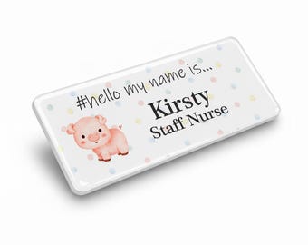 バッジマスター 樹脂仕上げ Hello My Name Is Cute Pig ネームバッジ デザイン 76 x 32 mm ホワイト/ホワイト