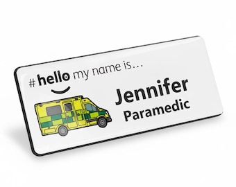 バッジマスター 樹脂仕上げ Hello My Name Is Ambulance サイドデザイン 76 x 32 mm