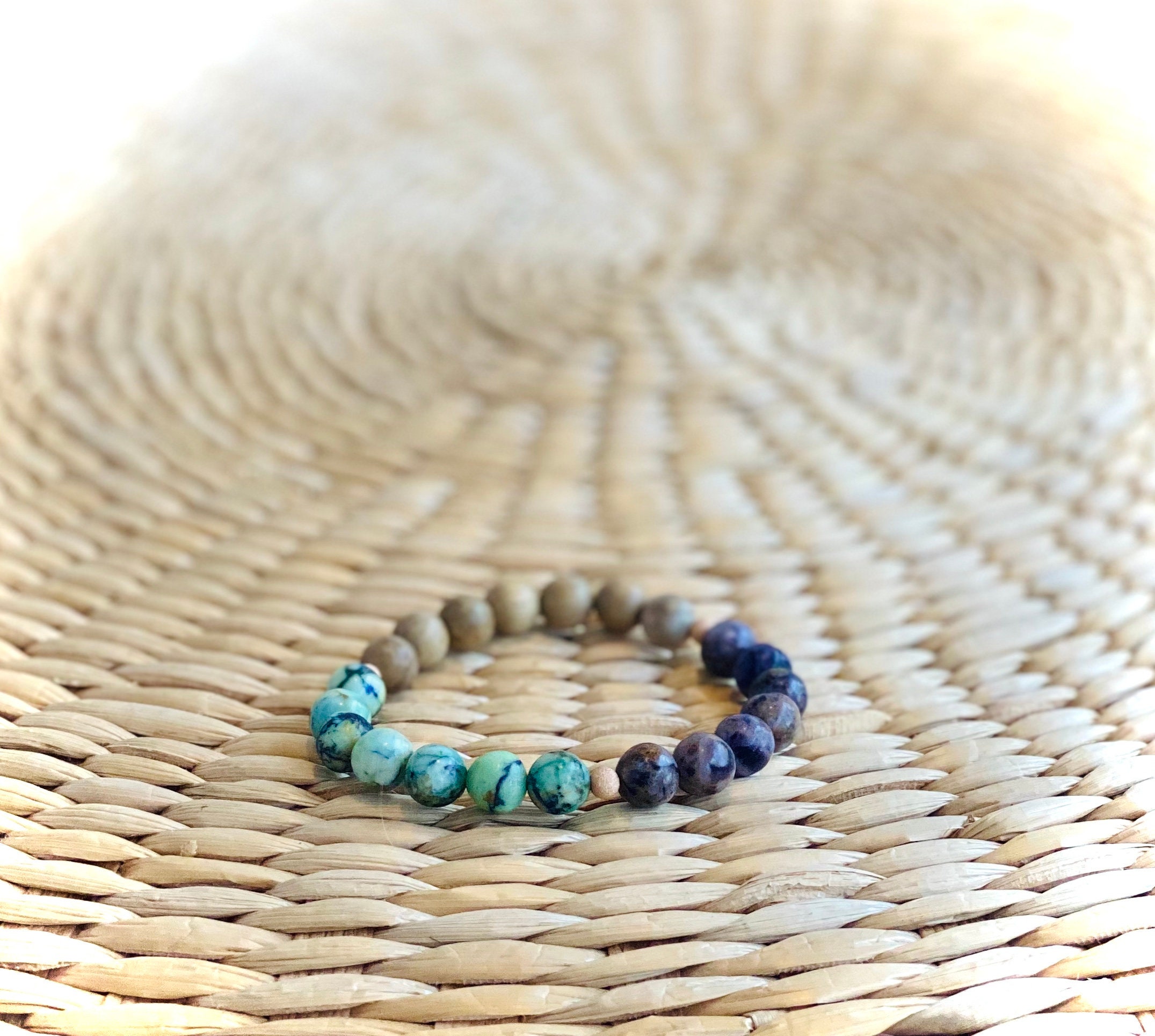 Mountaincall // 777 High Vibe Crystal Bracelet W/ Rose Gold // Chrysocolla,  Petrified Fluorite, Sandalwood // High Quality, 100% Natural - Etsy