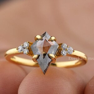 Classic Kite Cut Salt And Pepper Diamond Unique Engagement Ring, Antique Timeless Promise Wedding Ring, Vintage Designer Rings For Woman
