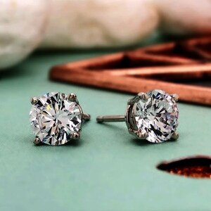Moissanite Solitaire Stud Earrings, 14K Solid Gold Screw Back Earring, Round Cut Studs, Round Moissanite Earrings, Custom Handmade Earrings