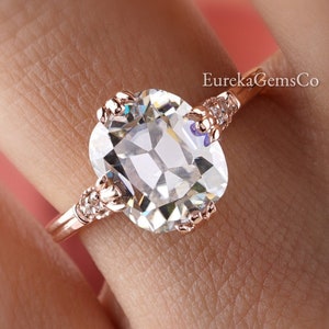 Art Deco Cushion Cut Moissanite Engagement Ring, Old Mine Cushion Cut Ring, Elongated Cushion Solitaire Ring for Her Handmade Ring For Women