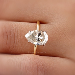 Pear Cut Moissanite Ring, Tear Drop Solitaire Engagement Ring, 14K Solid Gold Wedding Ring, Pear Single Diamond Ring Gift, Proposal Ring