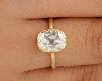 Vintage Georgian Set Ring, Old Mine Cushion Cut Engagement Ring, 14k Solid Yellow Gold Victorian Ring, Classic Solitaire Wedding Ring Women