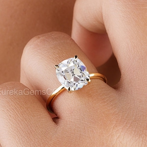Vintage Old Mine Cut Diamond Ring, Cushion Cut Engagement Ring, OMC Moissanite Ring, Antique Solitaire Wedding Ring, Estate Jewelry Ring