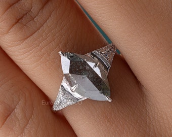 Vintage Marquise Cut Salt And Pepper Diamond Ring, Art Deco Gray Moissanite Anniversary Ring, 10K Solid Gold 4 Prong Ring, Salt Pepper Ring