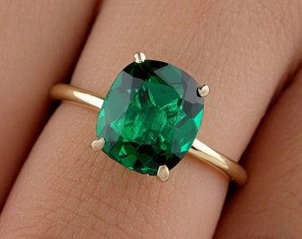 Emerald Ring, May Birthstone Ring, Small Gemstone Ring, Engagement Ring, Delicate Emerald Ring, Gemstone Ring, Cushion Cut Emerald Ring