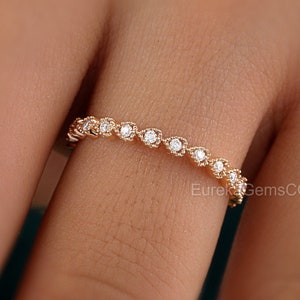Half Eternity Moissanite Wedding Band, Art Deco Wedding Band, Milgrain Matching Band, Stacking Band, Bridal Stacking Ring, Vintage Gift Ring