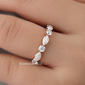 Marquise Cut Moissanite Diamond Wedding Band Vintage Rose Gold Wedding Band Unique Half Eternity Matching Stacking Bridal Promise Ring