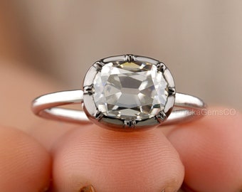 Old Mine Cut Engagement Ring, Georgia Victorian Style Moissanite Ring, Vintage Silver Ring, Bezel Set Wedding Ring, Cushion Cut Diamond Ring